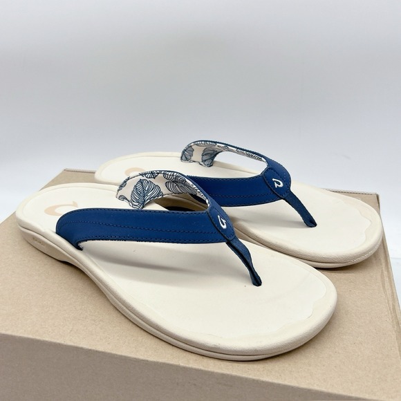 OluKai Shoes - OluKai Ohana white sand trench blue Women's Flip Flop Sandals